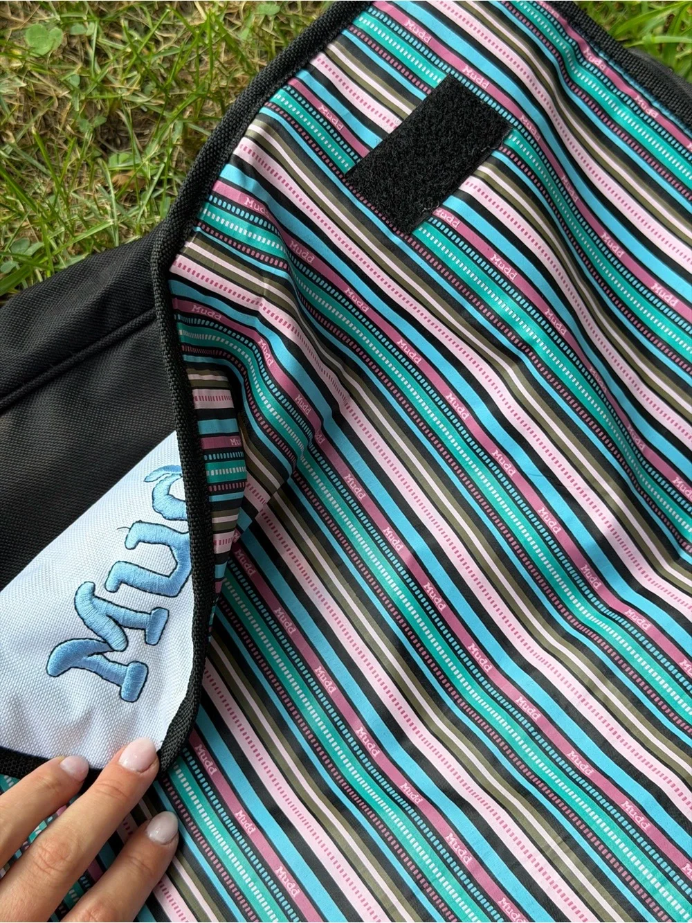 VTG Y2K Mudd Black and Light Blue Messenger Bag with Accent Trim